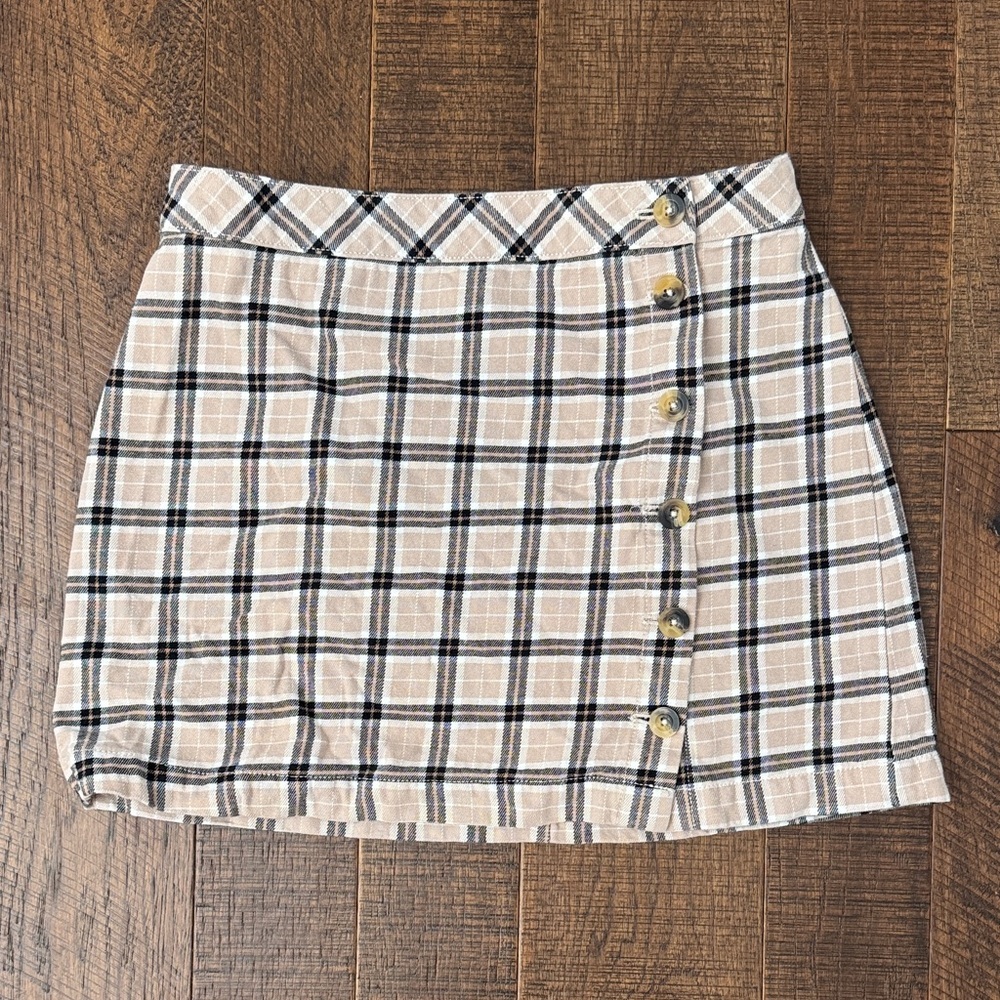 H&M Plaid Mini Skirt in Beige Tan Black